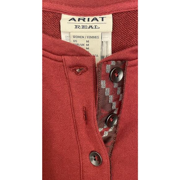 Ariat Women's Terry Henley Sweatshirt Oxblood Red Size Medium NWT Western - Picture 3 of 9